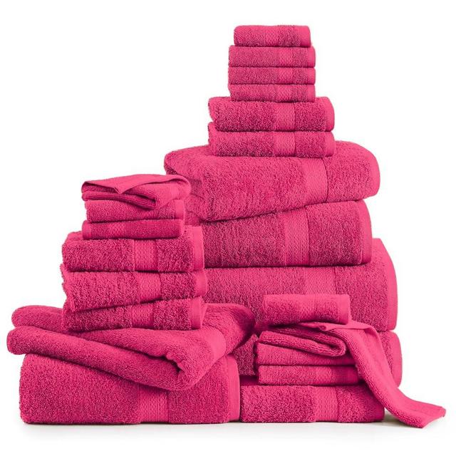 LANE LINEN 100% Cotton Bath Towel Sets for Bathroom 24 Piece - Travel Towel, 8 Face Wash Clothes, 4 Fingertip Towels for Bathroom, 4 Oversized Bath Towels, 6 Bath Hand Towels, 2 Bath Sheets - Fuchsia