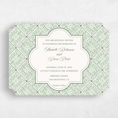 Green Ticket Wedding Invitation - Como Landscape