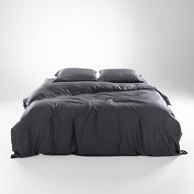 Olive + Crate Tencel Eucalyptus Cooling Duvet Cover Set - Hypoallergenic, Lyocell Tencel Duvet Cover - Temperature Regulating with Hidden Button Closure & Corner Ties - California King [Charcoal]