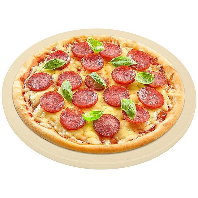 Deedro Round Pizza Stone for Oven and Grill, 14 Inch Durable and Safe Cordierite Baking Stone, Heavy Duty Pizza Grilling Stone, Thermal Shock Resistant Cooking Stone for Pizza, Bread and Cookies