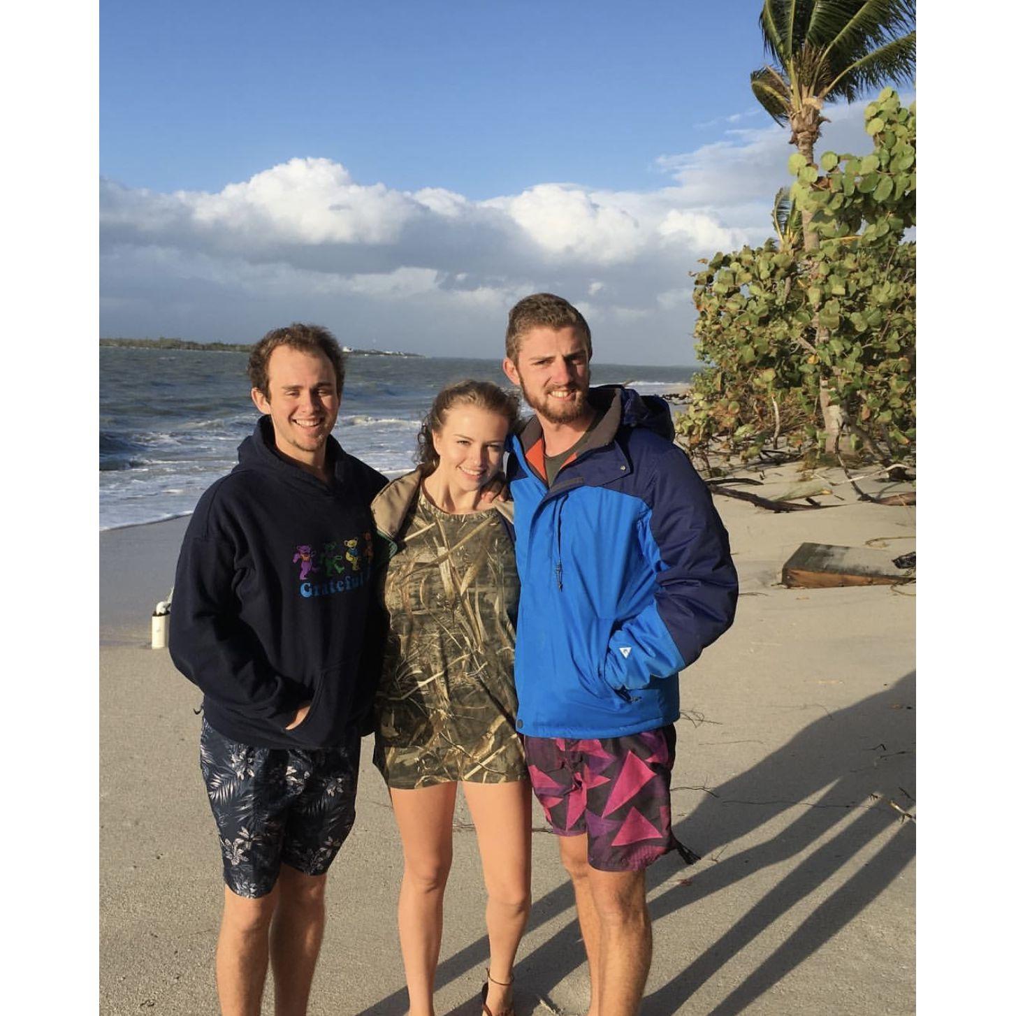 Fred, Jenna, and Ford (Jenna's older brother) on North Captiva Island in 2018