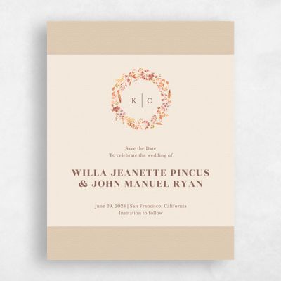 Tan, Brown Wedding Save the Date - Gramercy Wreath
