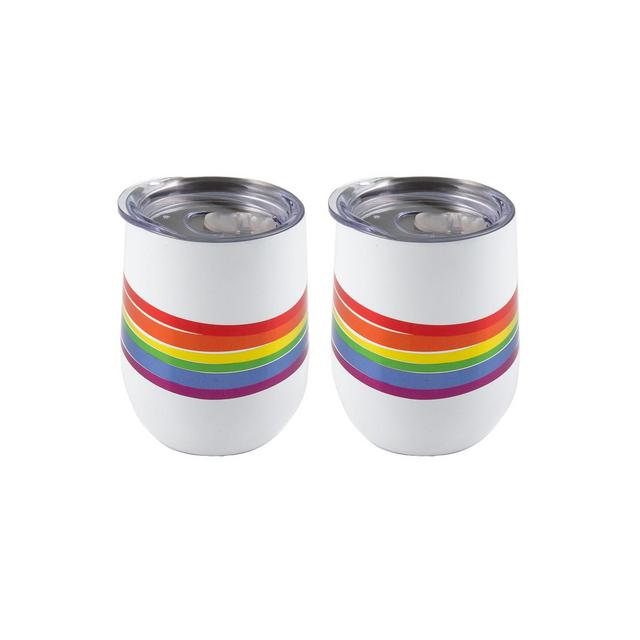 Double Wall 2 Pack of 12 oz White Wine Tumblers with Metallic Rainbow Wrap Decal