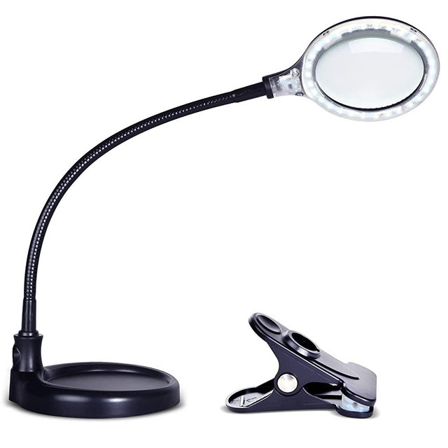 Brightech LightView Pro Flex 2 in 1: 2.25x Magnifier with Bright LED Light - Magnifying Glass Lamp with Base Stand & Clamp - for Reading, Painting, Sewing & Needle Crafts, Puzzle & Hobby Fans