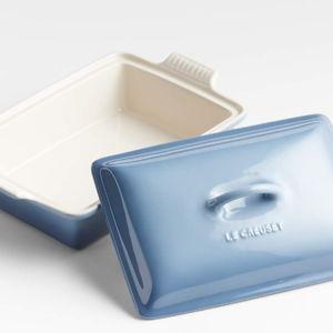 Le Creuset Heritage Covered Rectangle Caribbean Blue Stoneware Ceramic Baking Dish with Lid | Crate & Barrel