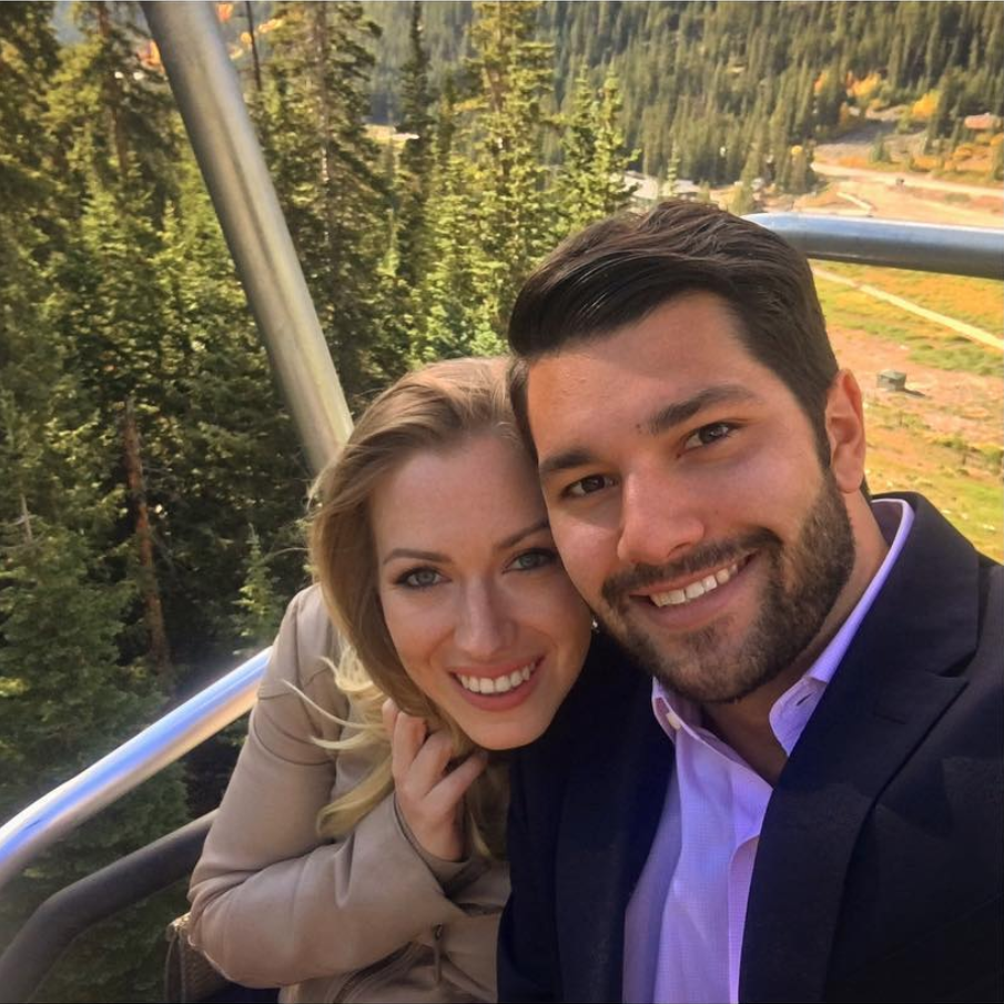 Chair lift ride up to Ian + Alli's wedding