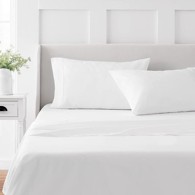 MARTHA STEWART 100% Cotton King Sheets Set - 4 Piece, Soft, Smooth, Durable, Easy Care, 16" Deep Pocket Sheets, Bedding Sheets, Sateen Sheets, 1 Flat, 1 Fitted, 2 Pillowcases, White