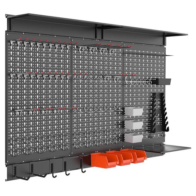 WALMANN 113PCS Pegboard Wall Organizer Kit with Pegboard Hooks, Bins Pegboard Storage System for Garage, Workbench, Shed Modular Peg Board Organizer Board with Hooks(Black)