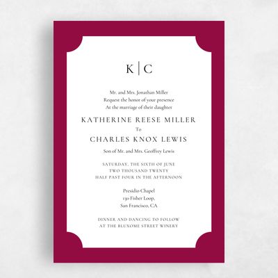 Burgundy, Red Wedding Invitation - Blake Frame