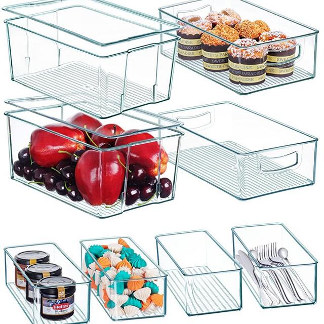 Multi-size Pantry Organization and Stackable Storage Bins Set, Refrigerator/Freezer Organizer Food Storage Bins with lids,Perfect for The Home Edit and Snack Storage Containers(8 Pcs)