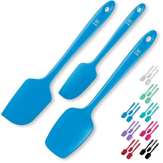 DI ORO Seamless Series 3 Piece Silicone Spatula Set - 600°F Heat Resistant Non Stick Rubber Kitchen Scraper Spatulas for Cooking, Baking, and Mixing – BPA Free and LFGB Certified Silicone (Blue)