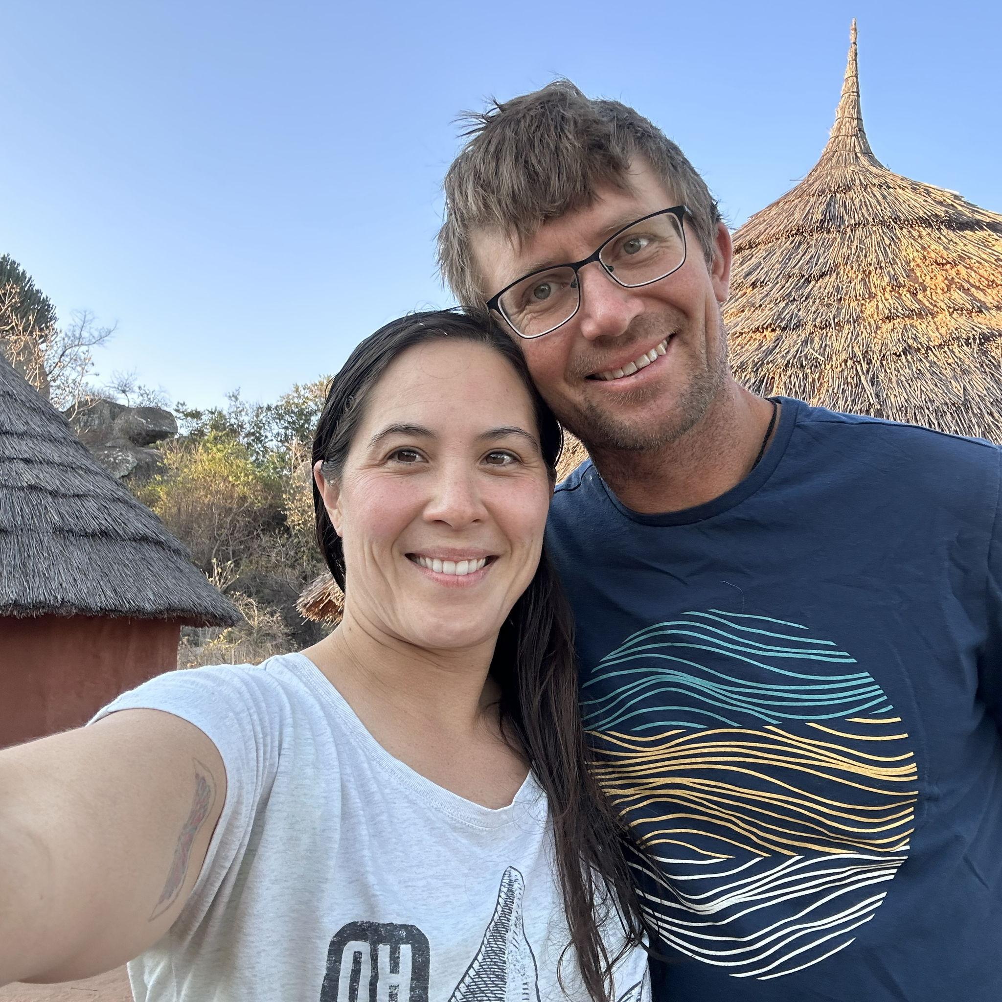 outside of our mud hut in Zimbabwe