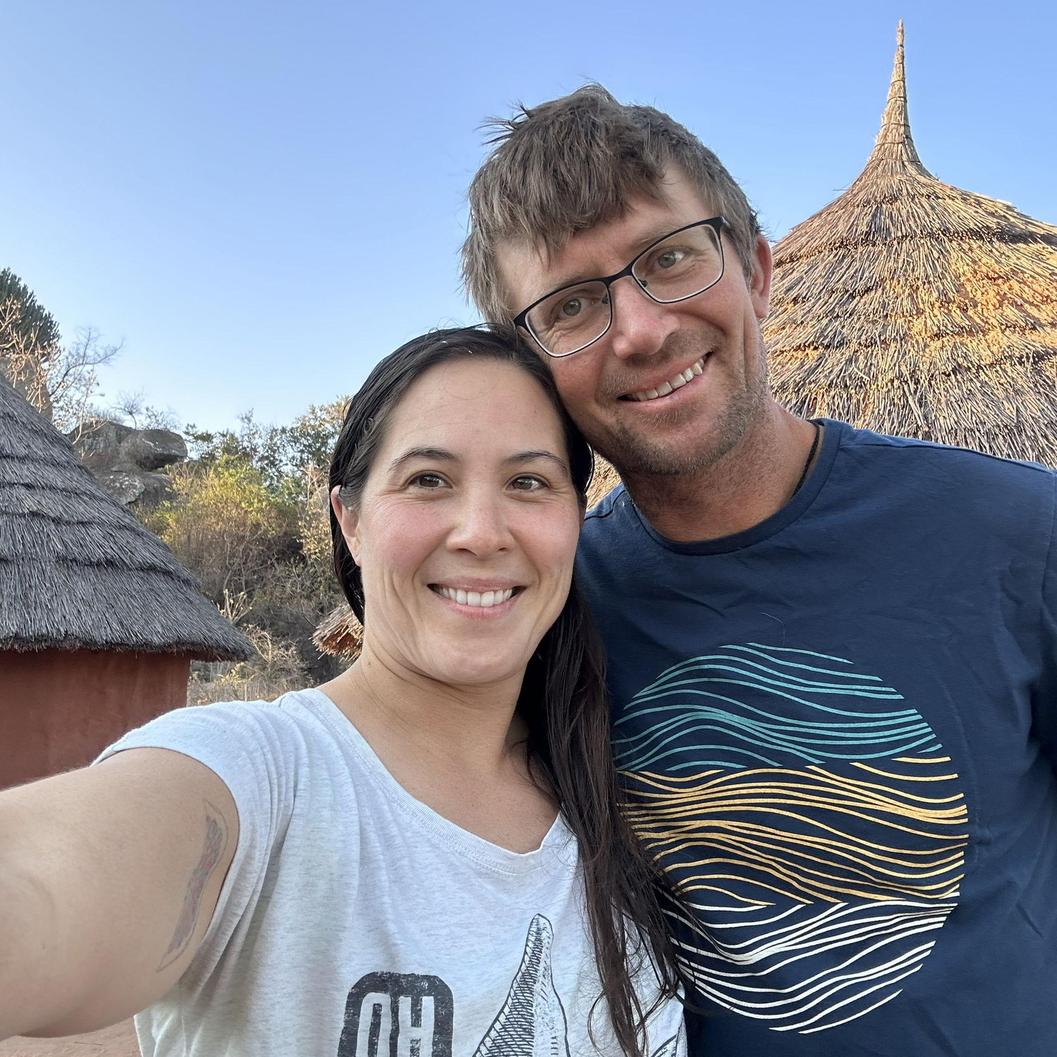 outside of our mud hut in Zimbabwe