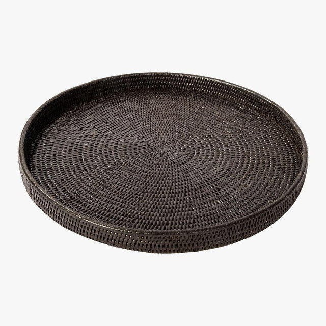 Tava Handwoven Rattan Round Serving Tray, 24" Diam., Espresso