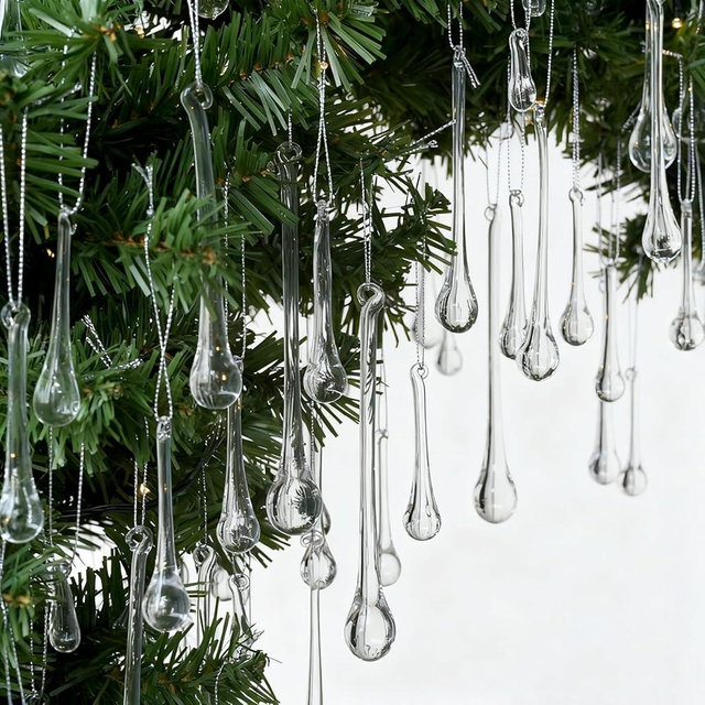 OuMuaMua 64 Pcs Glass Raindrop Christmas Ornaments Crystal Teardrop Hanging Ornaments Clear Chandelier Drop Pendant Decorations for Christmas Tree Winter New Year Party Supplies Home Decor
