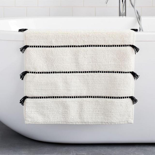 Organic Tassel Stripe Bath Mat, 20"x34", Stone White
