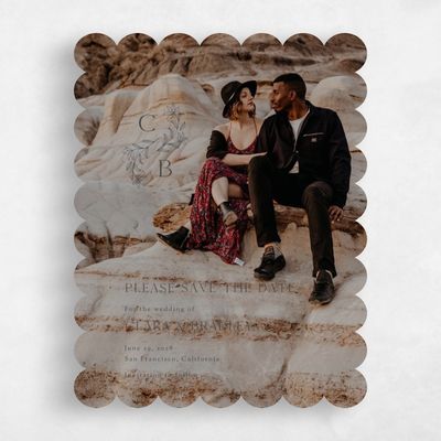 Beige Scalloped Wedding Save the Date - Creston Classic