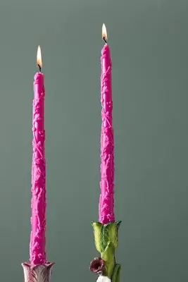 Ianthe Carved Floral Taper Candles, Set of 2