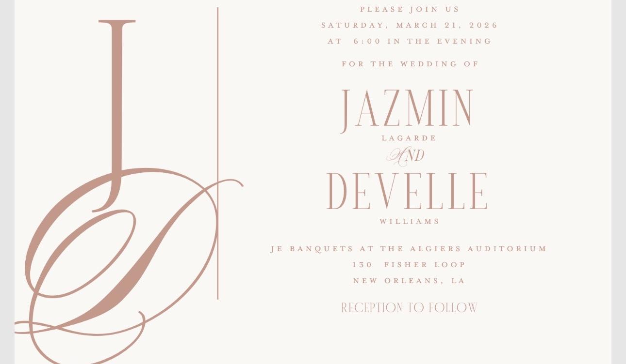 The Wedding Website of Jazmin LaGarde and Develle Williams