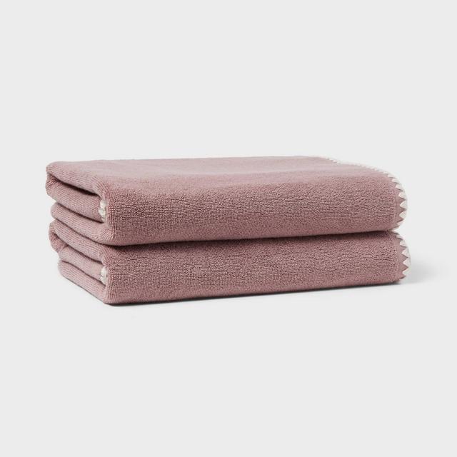 2pc Boho Border Stitch Bath Towel Mauve - Threshold™