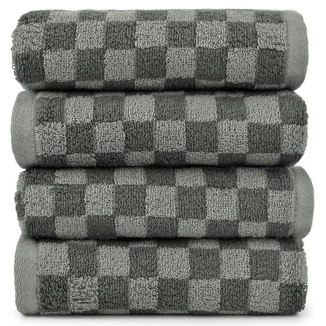 Jacquotha Grey Hand Towels for Bathroom Checkered, 4 Pack Super Soft Quick Drying Cute Hand Towel Set for Men Women Kids