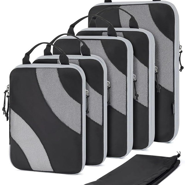 BAGSMART Compression Packing Cubes for Travel, 6 Set Travel Packing Cubes for Suitcases, Compression Suitcase Organizers Bag Set & Travel Cubes for Luggage, Lightweight Packing Organizers Black