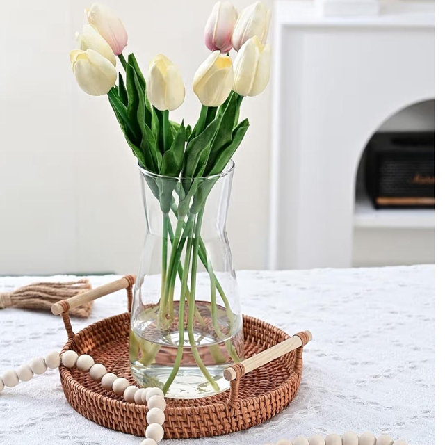 8 inch Clear Glass Flower Vases for Centerpiece Table Home Indoor Desk Decor,Ins Modern Boho Style Vase for Wedding Housewarming Gift