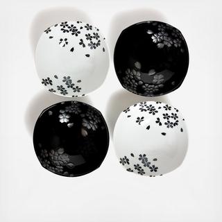 Black & White Sakura 4-Piece Shallow Bowl Set