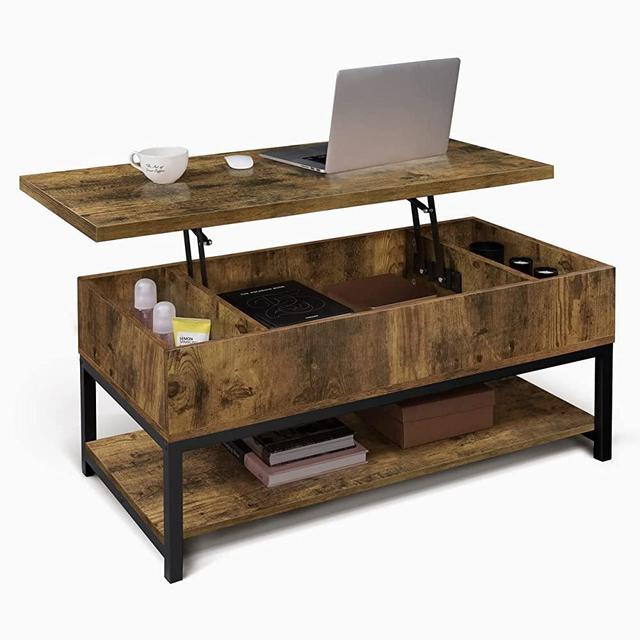 CAPHAUS Lift Top Coffee Table w/Storage, Coffee Table w/Bottom Open Shelf, Storage Coffee Table w/Lift Top for Living Room, Rising Top Coffee Table w/Hidden Compartment Storage, 41" Rustic Oak