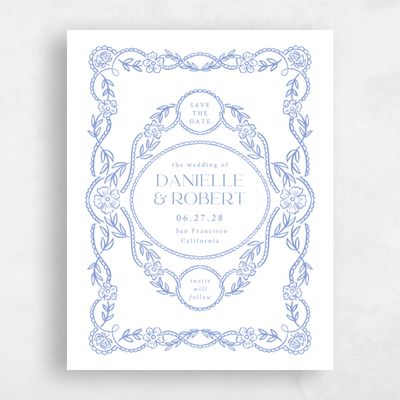 Dark Pastel Blue Wedding Save the Date - Estella Classic