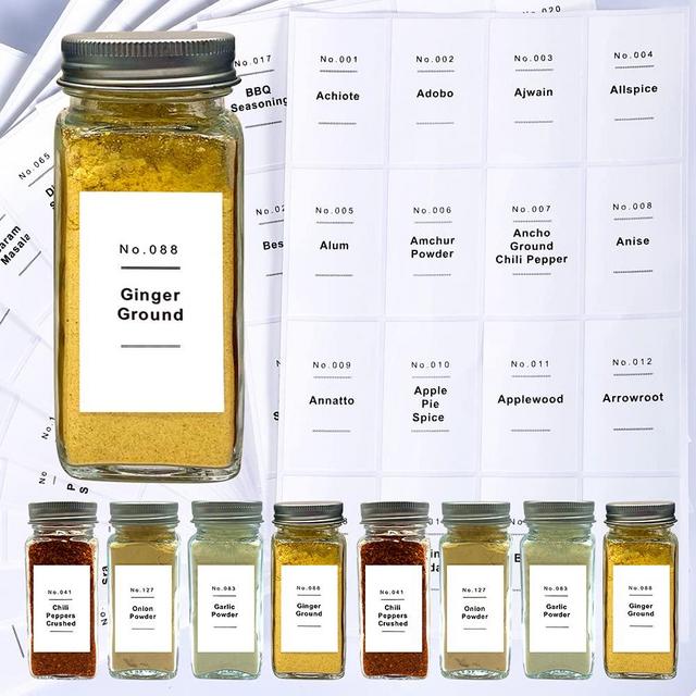 Spice Jar Labels, Minimalist 184 Preprinted + 8 Blank Write-on Label, Dishwasher Safe & Waterproof Spice Bottles Stickers, 2.05" x 1.25" Spice Stickers for Your Kitchen Organization