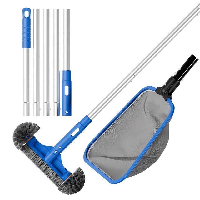 Sepetrel Deluxe Swimming Pool Cleaning Kit Including Half-Deep Fine Mesh Pool Leaf Skimmer Net,12" Round Pool Brush Head & 70.5" Pole, for Above Ground Pools,Ponds,Spas,Hot Tubs