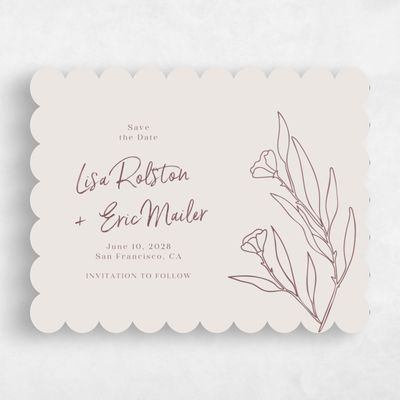 Beige Scalloped Wedding Save the Date - Pistoia Landscape