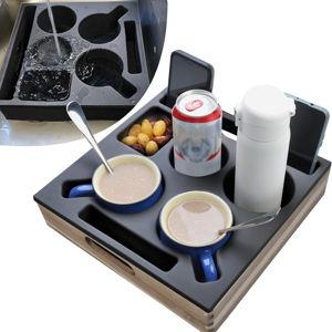 KindGa Couch Cup Holder, Silicone Wooden Couch Caddy (Black)