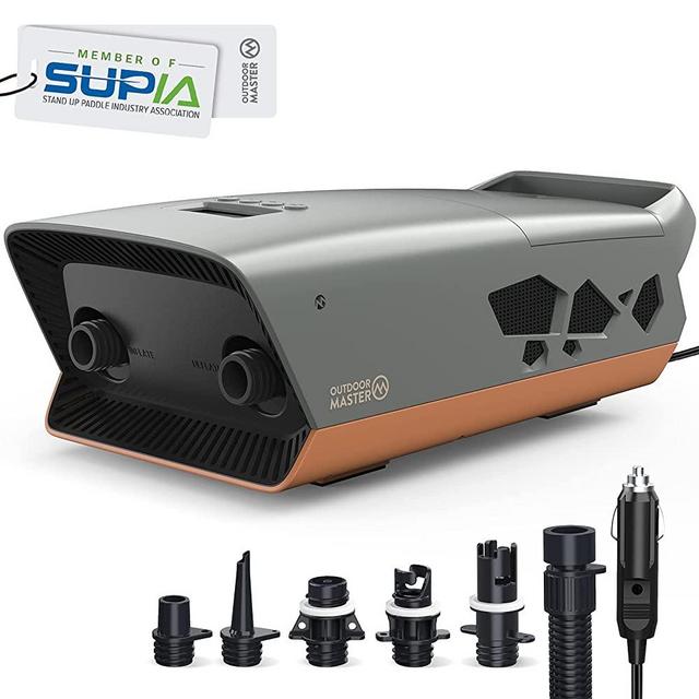 OutdoorMaster 20PSI High Pressure SUP Air Pump The Cachalot - Intelligent Dual Stage Inflation & Auto-Off, Deflation Function, 12V DC Car Connector for Inflatable Stand Up Paddle Boards, Boats