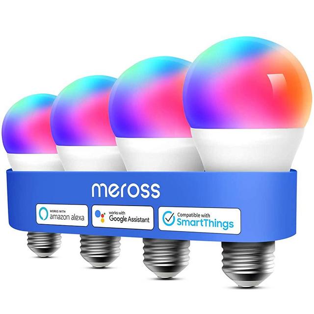 Smart Light Bulb, meross Smart WiFi LED Bulbs Works with Alexa, Google Home, Dimmable E26 Multicolor 2700K-6500K RGBCW, 810 Lumens 60W Equivalent, No Hub Required (4 Pack)