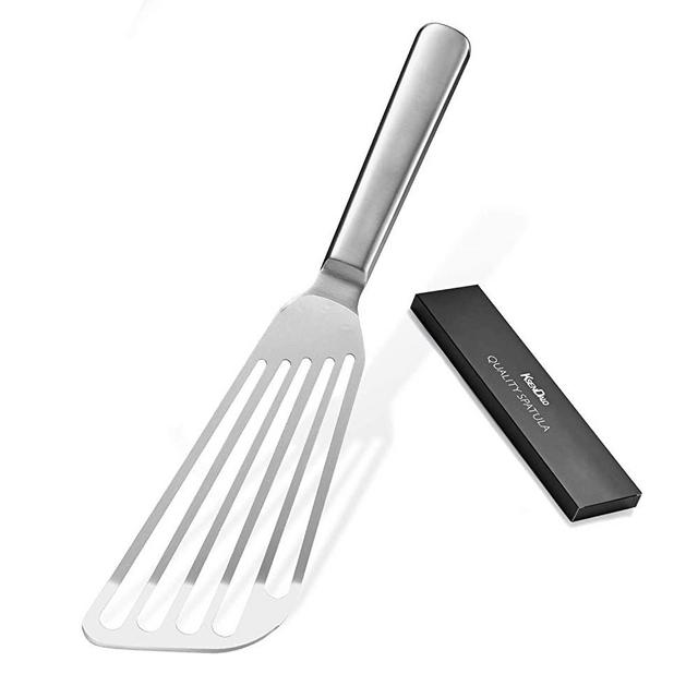 12.8" Stainless Fish Spatula, KSENDALO Professional Flexible Spatua Cookie Turner, Easier For Flipping, Frying & Grilling, Sturdy Kitchen Steak Spatula, Silver(style 3)