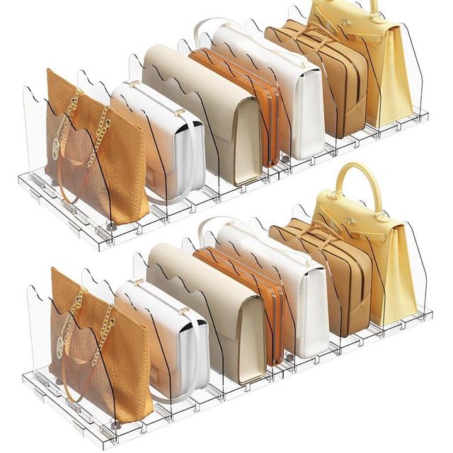 SPACEKEEPER Adjustable Shelf Divider for Closet, 2 Pack Clear Purse Organizers for Closet Acrylic Handbag Separators Storage Organizer Bookshelf Separator Dividers in Bedroom, Office