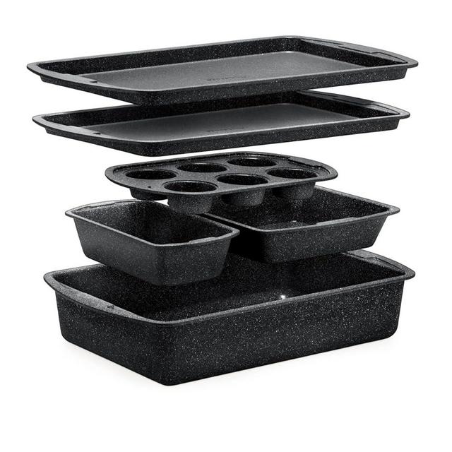 Bakken Swiss - Bakeware Set – 6 Piece – Stackable, Deluxe, Non-Stick Baking Pans for Professional and Home Cooking – Carbon Steel, Gray Stone Coating