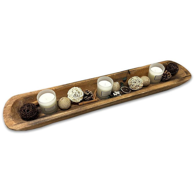 Wooden Dough Bowls Decorative，30'' Rustic Bread Long Bowls Decor Wood Tray, Hand Carved for Table Centerpiece Decor, Home Decor (30 * 6 * 2 inch Brown)