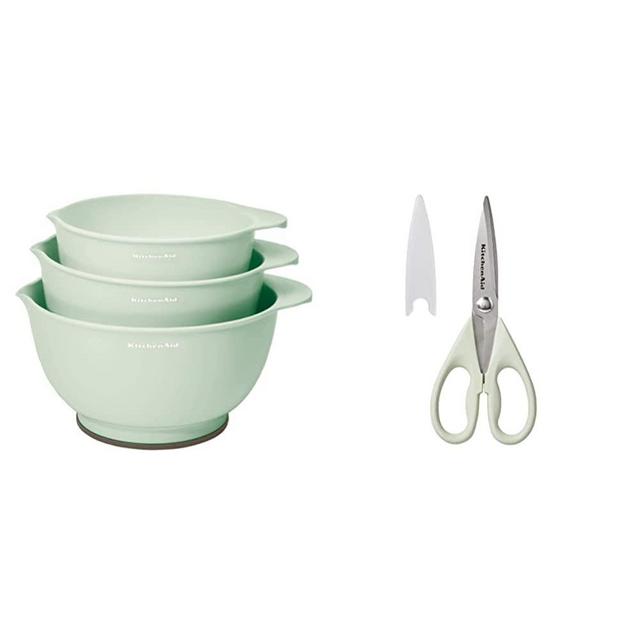 KitchenAid Classic Mixing Bowls, Set of 3, Pistachio & All Purpose Shears with Protective Sheath, 8.72-Inch, Pistachio