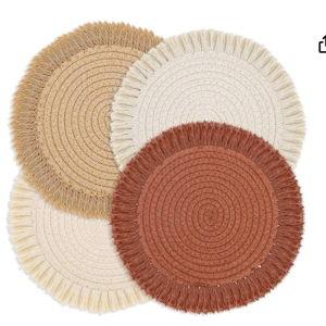 13 Inch Round Cotton Placemat Set of 4 Boho Placemats Table Mats Woven Washable Table Placemats for Fall Kitchen Dining Home Farmhouse Thanksgiving Christmas Decoration Heat Resistant Place Mat