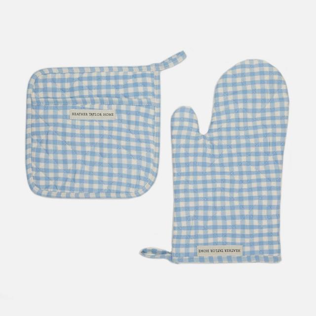 MINI GINGHAM – Baby Blue Oven Mitt and Pot Holder Set