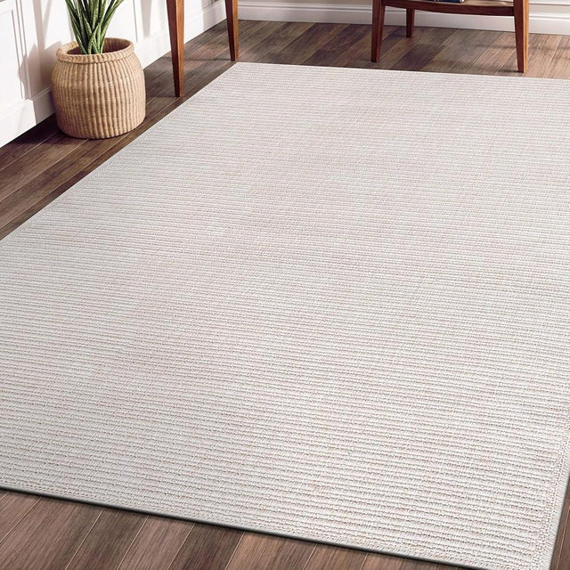 Beverly Rug Easy Jute Off White Rug 4x6 Solid Washable Durable Outdoor Indoor Area Rugs for Living Dining Room Patio Office Stain Resistant Non Shedding Casual Indoor Outside Carpet (4 x 6 Off-White)