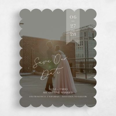 White Scalloped Wedding Save the Date - Raven Photo