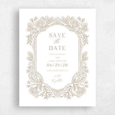 Metallic Bronze, Brown Wedding Save the Date - Caleania Portrait Letterpress