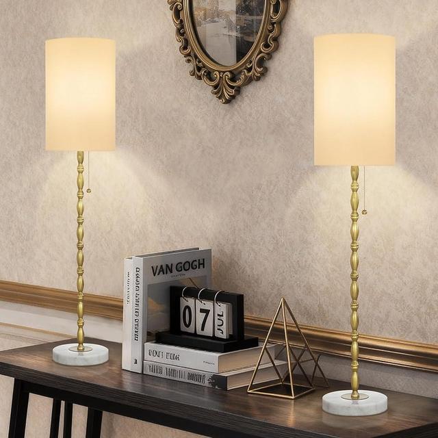 EUO 31" Buffet Lamps Set of 2 for Living Room, Tall Skinny Buffet Table Lamps with Marble Base, Gold Lamp Set of 2 for Credenza, Fireplace, Mid-Century Gold Candlestick Lamp for Bedroom