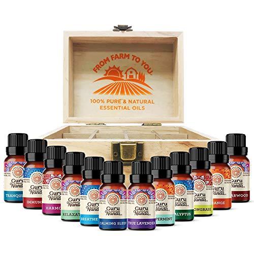TOP 12 Essential Oils Set - 6 pk single + blends + 12 slot wooden box Set - 100% Pure and Natural Therapeutic Grade Oil for Aromatherapy Diffuser
