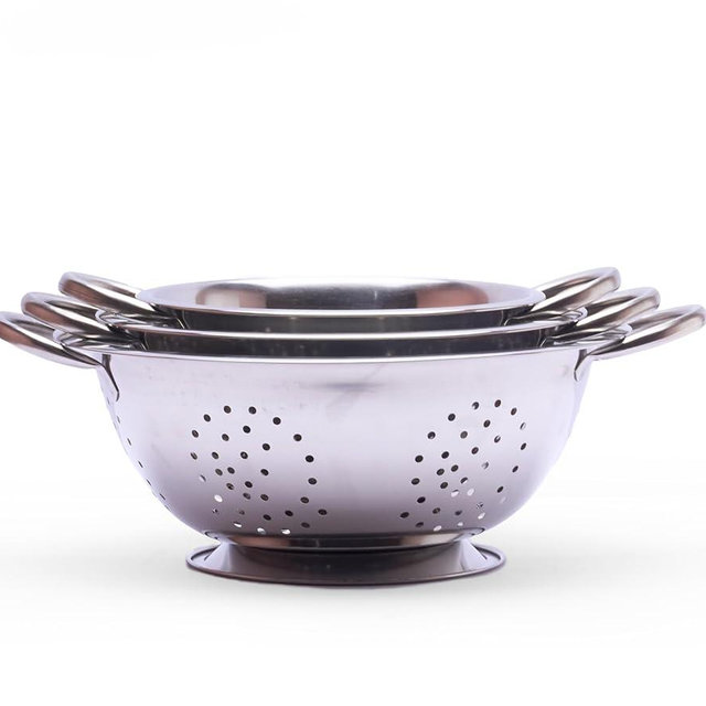 Amco 3-Piece Stainless Steel Colander Set - Multiple Sizes - 1.5, 3, 5 Quart - Durable, Professional Grade Design with Handles for Easy Transfer - Ideal Kitchen Strainer for Cooking & Washing