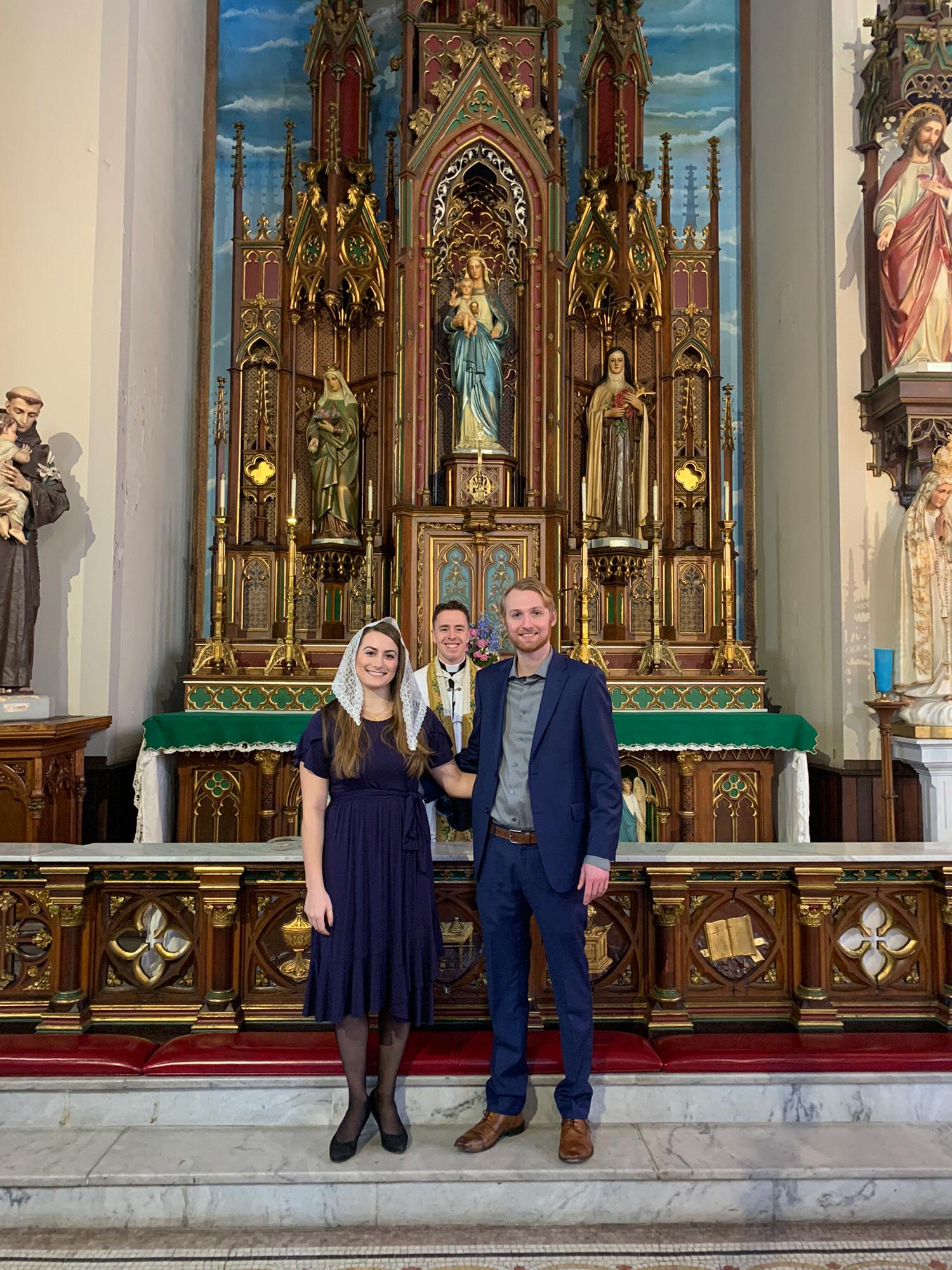 At our Betrothal Ceremony at St. Joseph Shrine on January 30, 2021. Blessed by Canon Michael Stein.